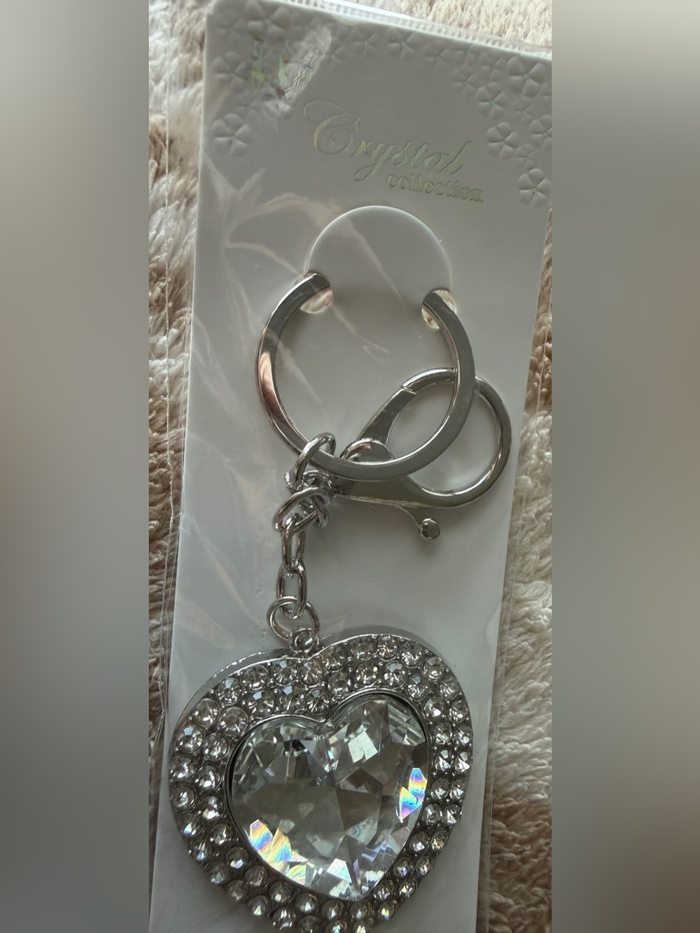 Silver Heart Crystal Keychain Key & Card Holder